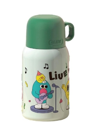 Shotay St-8817 480ml Askılı Silikon Kılıflı Pipetli Desenli Yeşil Çelik Matara Diğer