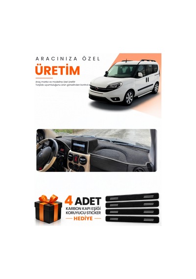 Fiat Doblo 2007-2015 Airbagli Büyük Ekran Uyumlu Torpido Koruma Örtüsü Oto Kılıfı - Siyah Gri