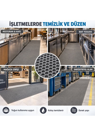 Hortumtech Bal Petek Paspas Kaydırmaz Pvc Islak Zemin Duş Havuz Su Tahliyesi 4 Mm - Gri 90 X 100 Cm