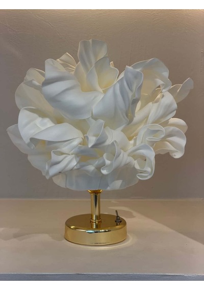 Beyaz Atelier Tasarım Kablosuz Pilli Masa Lambası - Alt Parlak Gold Altın