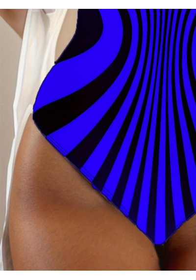Defymoda Kadın Yuvarlak Yaka Askılı Zebra Desen Baskılı Dalgıç Mayo Mavi