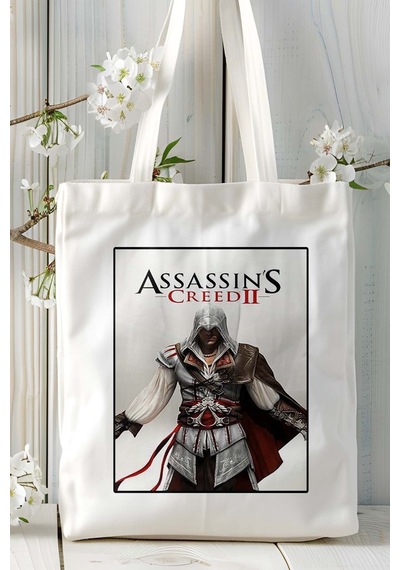 Art Hediye Assassin's Creed Oyun Baskılı Bez Çanta Omuz Çantası Kişiye Özel Model 4 Çok Renkli