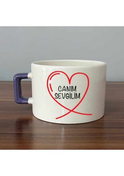 Canım Sevgilim Baskılı Mor Kulplu C Fincan