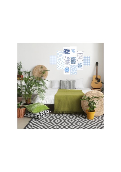 Blue Mavi Mottolu Soft Poster Duvar Kağıdı Seti