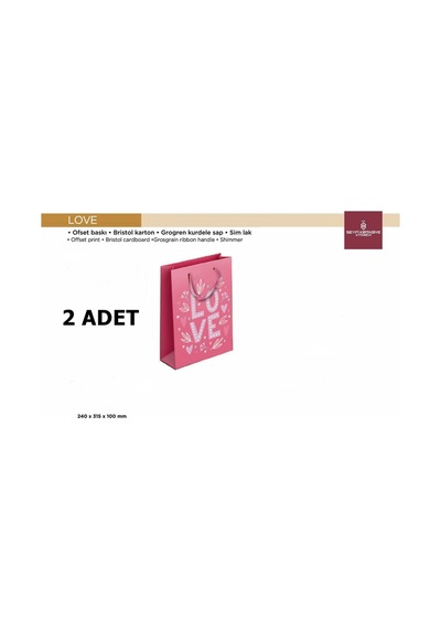 Hediyelik Karton Çanta 2 Adet Love Yazılı 24x31x10 Cm