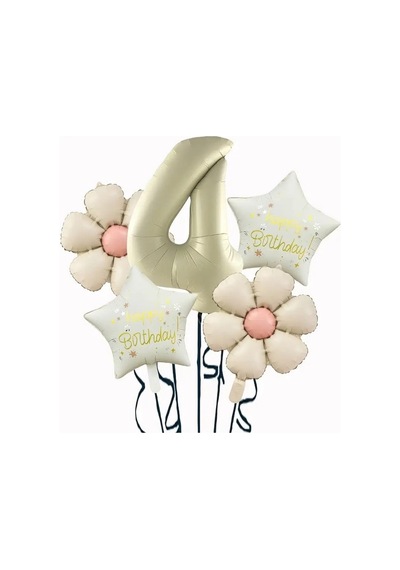 Krem Papatya 4 Yaş Happy Birthday Yıldız Rakam Folyo Balon Set 5 Parça Sku: Zeusstk8d4b677fb7 .
