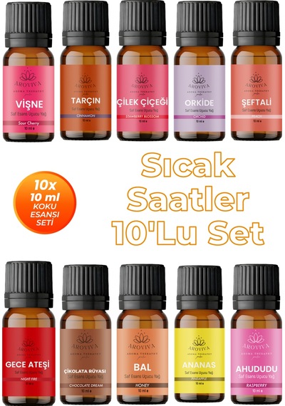 Sıcak Saatler Esansiyel Uçucu Koku Yağı Buhurdanlık Yağı Difüzör Esansı 10'lu Set 10x10ml Karışık