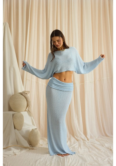 Mai Collection Naval Mavi Crop Etek Triko Takım