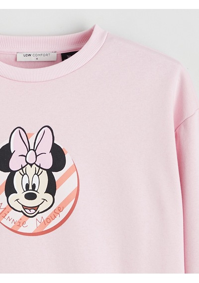 Lcw Comfort Pembe Minnie Mouse Baskılı Kadın Kalın Sweatshirt