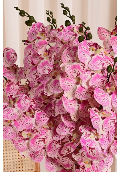 Pembe Yapay Orkide Çiçeği Tek Dal Premium Canlı Islak Dokulu 98 Cm