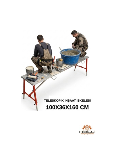 Alüminyum Gövdeli Çelik Ayaklı Teleskopik İnşaat Katlanır İskelesi Kırmızı - 400 Kg Taşıma Kapasitesi 100x36x160cm