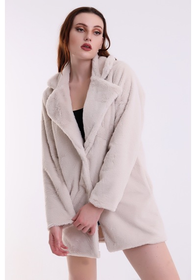 Winmoda34 Kadın İçi Astarlı Peluş Kaban Taş