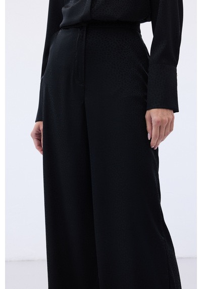 Sateen Jakarlı Pantolon - Siyah-136610 Siyah