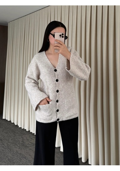Laluvia Düğmeli Basic Hırka - 4622 Taş