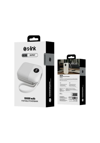 S-link Mp110 10000mah Pd22.5w Type-c+lightning Kablolu Beyaz Pil Şarj Cihazı Powerbank Siyah