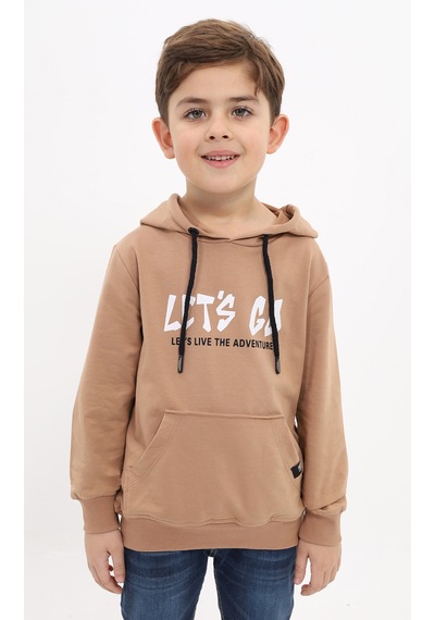 Toontoy Kids Toontoy Erkek Çocuk Relax Fit Kapüşonlu Cepli Baskılı Sweatshirt - 2 İplik Kahverengi Toontoy Kids Toontoy Erkek Çocuk Relax Fit Kapüşonlu Cepli Baskılı Sweatshirt - 2 İplik Kahverengi