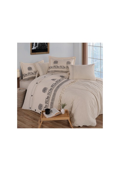 Hitit Desen 200x220 Pamuk-keten Çift Kişilik Nevresim Takımı Krem - 747748095 Krem