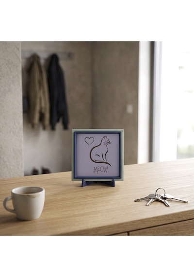 Meow Ve Kalp Temalı Şık Dekoratif Obje, Yaşam Alanınız İçin Sempatik Değerli Bir Hediye 10x10 Cm