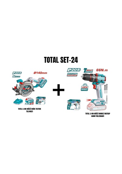 Total Set-24 Total Lı-ıon Akülü Daire Testere+akülü Darbeli Matkap 66nm+20v 4,0 Ah Batarya+şarj Aleti