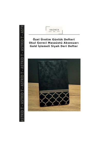 Özel Üretim Günlük Defteri Okul Gereci Masaüstü Aksesuarı Gold İşlemeli Siyah Deri Defter Çok Renkli