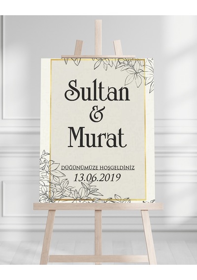 Söz Nişan Düğün İçin 50x70 Karşılama Panosu - Pastel Çiçek Temalı Beyaz
