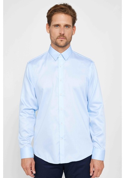 Tudors Slim Fit Uzun Kollu Non Iron Mavi Erkek Gömlek-31171-mavi Mavi