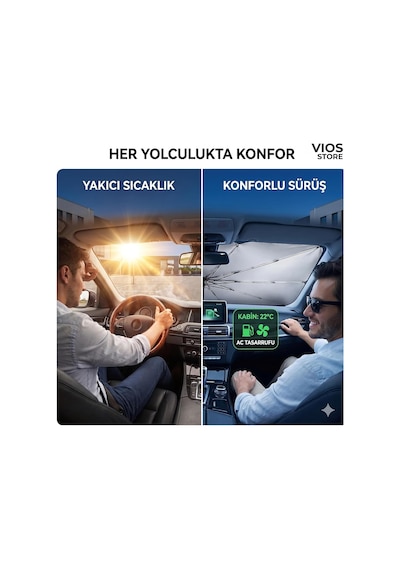 Araba Ön Cam Güneşliği Şemsiye 140x80 Cm - Deri Kılıflı Katlanabilir Oto Güneşlik, Isı Ve Uv