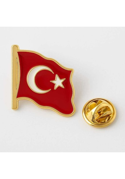 Ay Yıldız Türk Bayrağı Yaka Rozeti Gold 2x2 Cm Parlak Dalgalı Bayrak Rozet Metal Şık Tasarım Gri