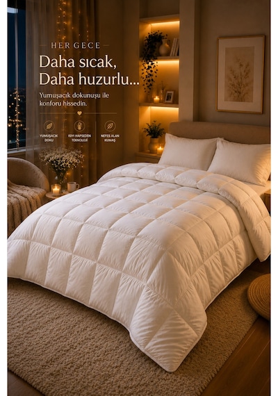Luxesleep Çift Kişilik Microfiber Yorgan Sıcacık Ultra Yumuşak Kuş Tüyü Hissi Beyaz