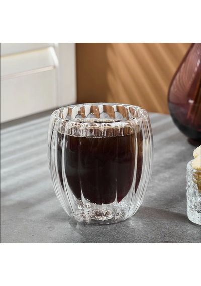 Perottii Stripe Çift Cidarlı Bardak - Şeffaf - 250 Ml Renkli