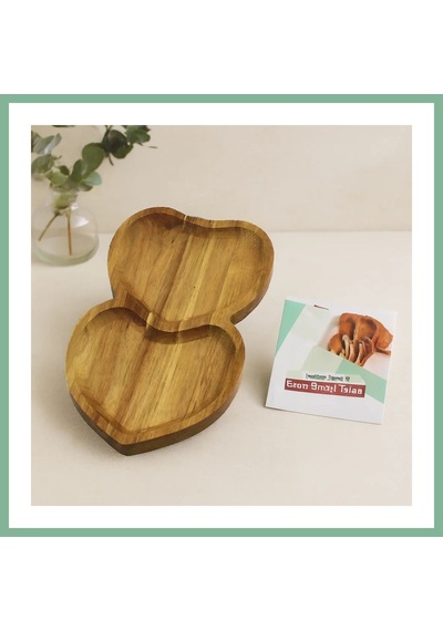 Bşkvirgo Akasya Kalpli 2 Bölmeli Ahşap Servis Tepsisi 25x14x1.4 Cm Bsk2026