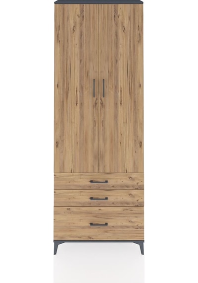 Arges Dolap Tek Raflı 3 Çekmeceli Tek Askılı 88x30x243 Antrasit-çam Antrasit