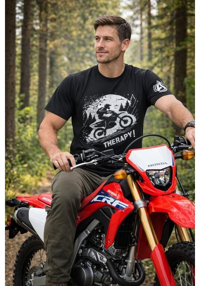 Aybaak Terapi Enduro Motocross Motorsiklet Baskılı Tişört Siyah