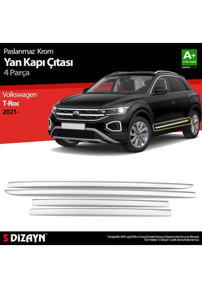 S-Dizayn VW T-Roc Makyajlı Krom Yan Kapı Çıtası 4 Prç. 2021 Üzeri