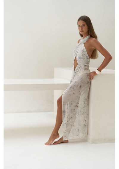 Mai Collection Mai Studios Co. Enonireh Dekolteli Bej Uzun Elbise Bej