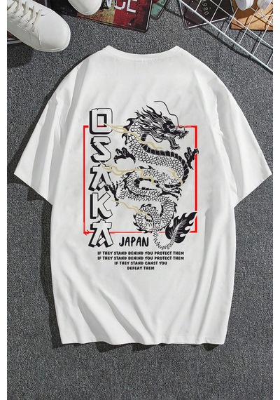 Unisex Osaka Baskılı T-shirt Beyaz