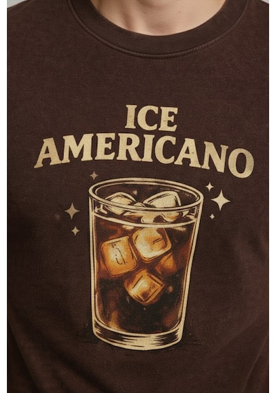 Technomonkey Kahverengi Ice Americano Kahve Baskılı Unisex Tişört