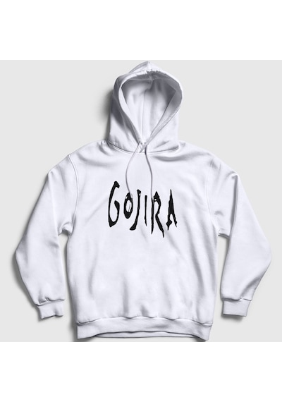 Presmono Unisex Logo Gojira Kapüşonlu Sweatshirt Beyaz