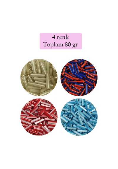 Uzun Boru Kesme Boncuk Çap 2mm Uzunluk 10 Mm - 4 Renk - Toplam 80 Gram - Bnc429