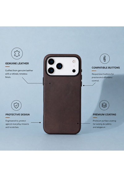 Bloomcase Premium Mono Espresso Brown Apple iPhone Uyumlu 17 Pro Max/ 18 Pro Max 6.9" Hakiki Deri Magsafe Kılıf Kahverengi
