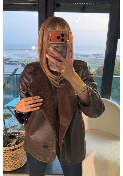 My Loore Kahve Düğmeli Süet Ceket Kahverengi Kahverengi