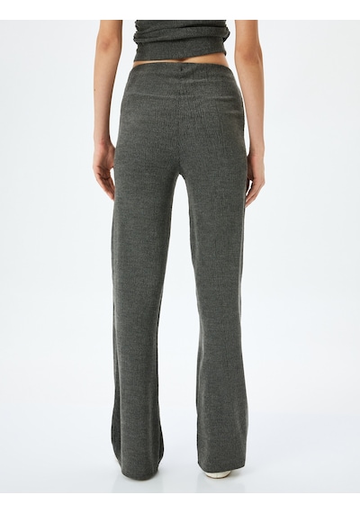 Koton Slim Fit Dokulu Yüksek Bel Bol Paça Pantolon Antrasit 5sak40023ek Antrasit