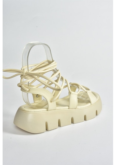 Fox Shoes Bej Kalın Tabanlı Bilekten Bağlamalı Kadın Sandalet M267083009 Bej