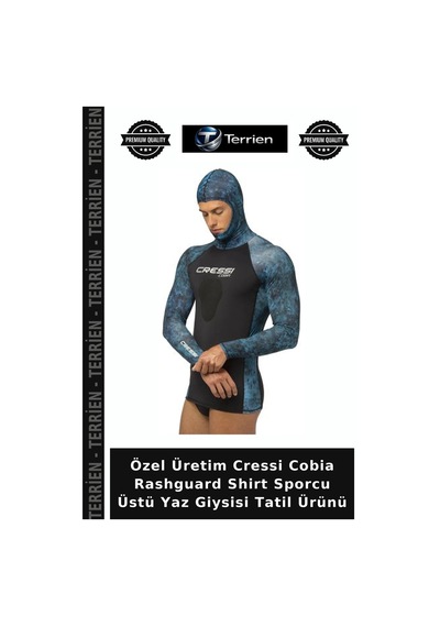 Özel Üretim Cressi Cobia Rashguard Shirt Sporcu Üstü Yaz Giysisi Tatil Ürünü Blue Camo