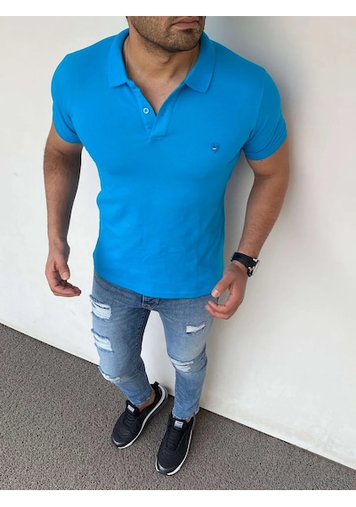 Modefendi Slim Fit Polo Yaka Pamuklu Tshırt Bebek Mavisi