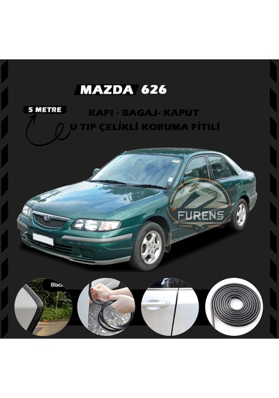 Mazda 626 Oto Araç Kapı Koruma Fitili 5 Metre Parlak Siyah Renk