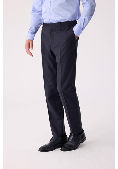 Erkek Lacivert Regular Fit Yün Karışımlı Kumaş Pantolon