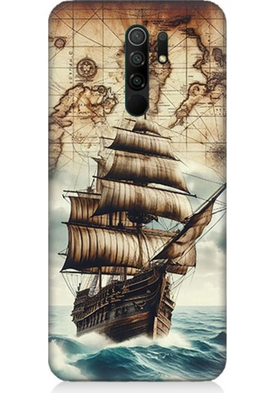 Xiaomi Redmi 9 Uyumlu Haritada Yelkenli Macera Desenli Silikon Kılıf Çok Renkli
