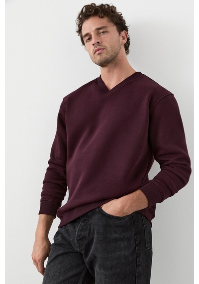 Grımelange Elıon Erkek V Yakalı Bordo Sweatshirt