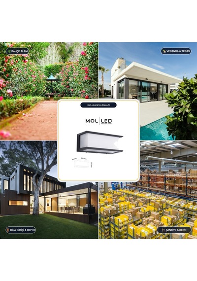 Molled Oliva Serisi 18w Siyah Dikdörtgen Led Dış Mekan Aplik 3000k - Mol8824